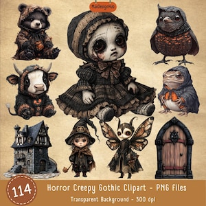 Horror Creepy Gothic Clipart, Gothic Image, Dark Fantasy Clipart, Vintage Antique Paper Crafts, Gothic Print, Junk Journal Scrapbooking, PNG