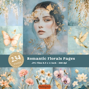 Pagina di diario romantico floreale stampabile, arte murale floreale, natura, carta floreale, carta botanica, carta per scrapbooking, carta stampabile, fiori