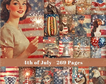 4th of July Junk Journal Pages: Vintage Patriotic Ephemera (Digital Paper)