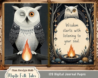 Mystic Folk Tales Junk Journal Kit, Printable Pages, Celestial Woodland Art, Boho Scrapbook Paper