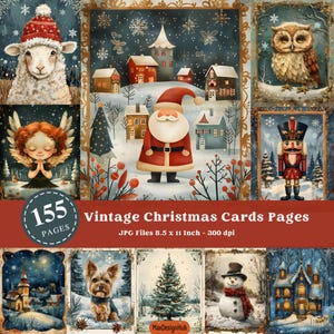 Stare kartki świąteczne, okres świąteczny, papier do scrapbookingu, święta zimowe, obraz świąteczny, antyczny, święty mikołaj, śnieg, kartka świąteczna, papier cyfrowy