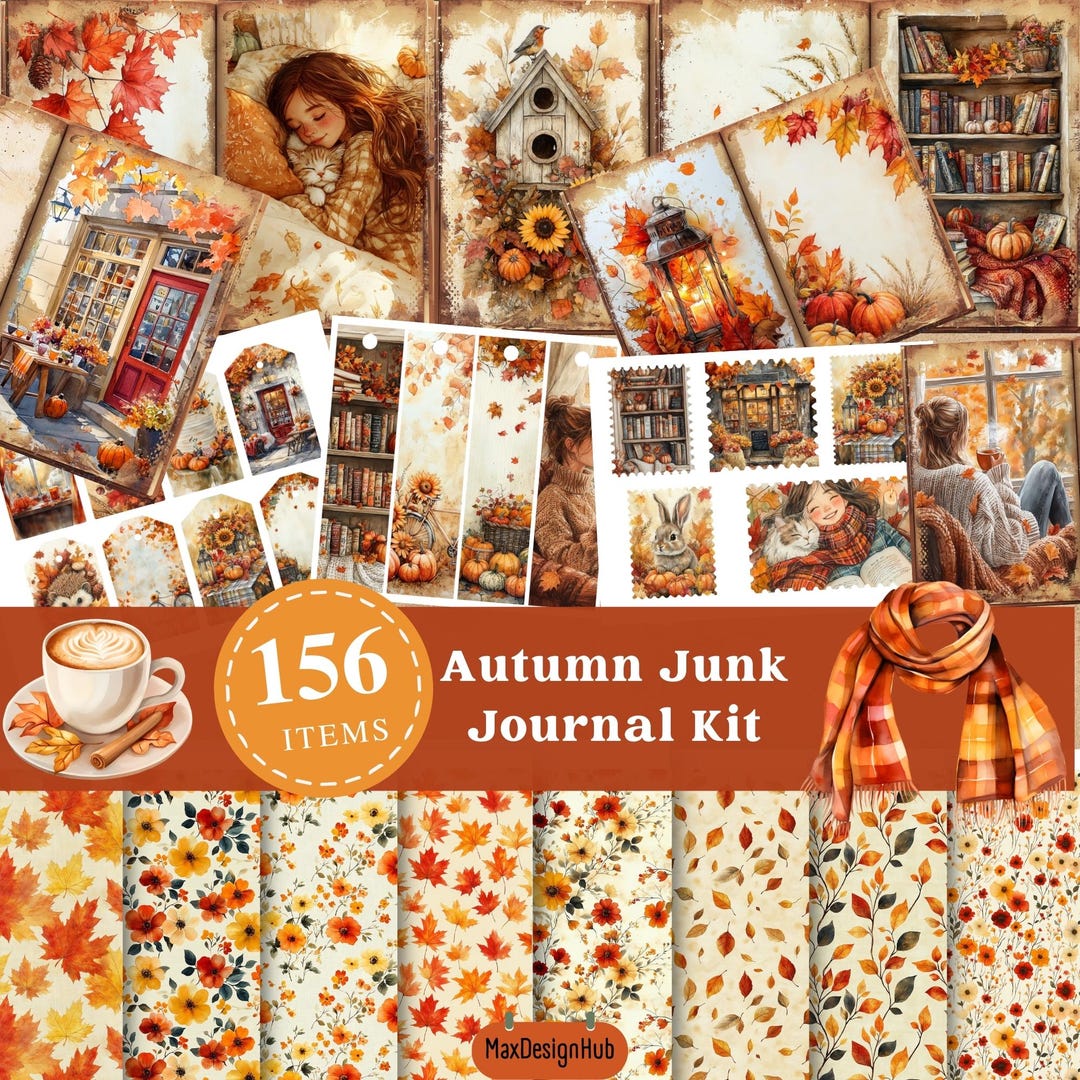 Cozy Autumn Junk Journal Kit: Fall Leaves Ephemera (digital Download ...