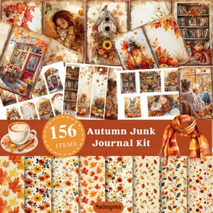 Kit per un diario autunnale accogliente, carta per scrapbooking JPG scaricabile digitalmente, fogli per collage autunnali, materiale effimero stampabile, sfondi con foglie autunnali
