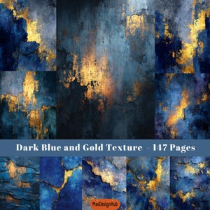 Dunkelblau und Gold, Junk Journal Seiten, Hintergrund blau gold, Digitales Papier, Scrapbook Sheet, Digital Collage, DIY Grafik, Printable Bild