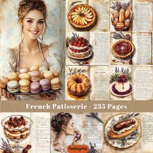 French Patisserie, Junk Journal Page, French Pastry, Baking Ephemera, Bakery Sheets, Digital Paper, Vintage Ephemera, Scrapbook Supplies