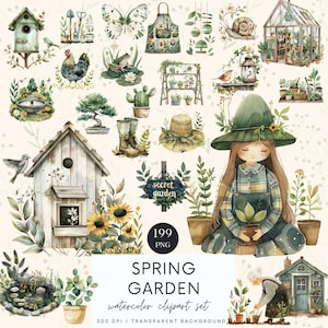 Clipart jardin de printemps, jardin PNG, Clipart printemps, agenda numérique, collection printemps, sublimation, fournitures de scrapbooking, téléchargement numérique