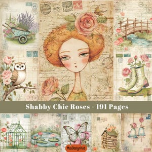 Shabby Chic Junk Journal Seite, Rosen Shabby Chic, Digitales Papier, Scrapbooking Seite, Papiermodelle, Druckbares Bild, digitaler Download