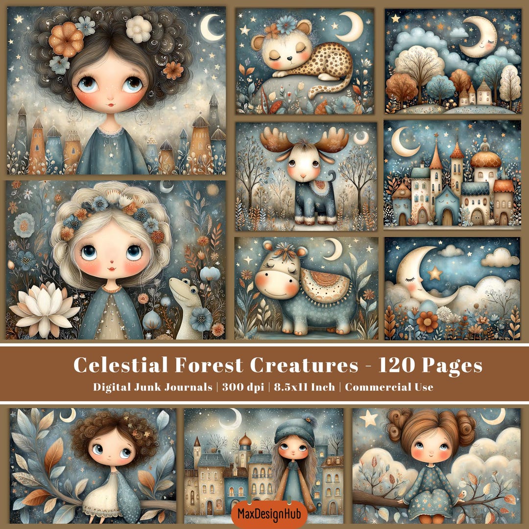Celestial Forest Creatures Junk Journal Pages, Whimsical Fantasy ...