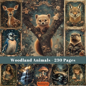 Waldtiere, Junk Journal Seiten, Verzauberter Wald, Fantasy Journal Seite, Wald Seiten, Verzaubertes Waldland, Printable Ephemera