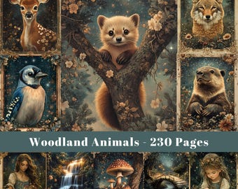 Pagine di diario di animali del bosco, effimeri della natura delle fate della foresta incantata, pagine stampabili, carta digitale