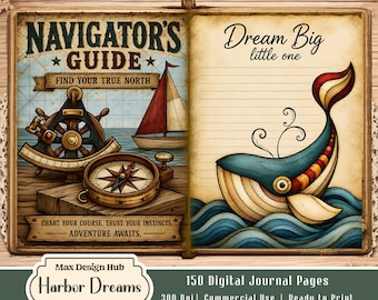 Harbor Dreams Junk Journal Pages, Nautical Printable, Coastal Scrapbook, Sailing Ephemera, Vintage Seaside