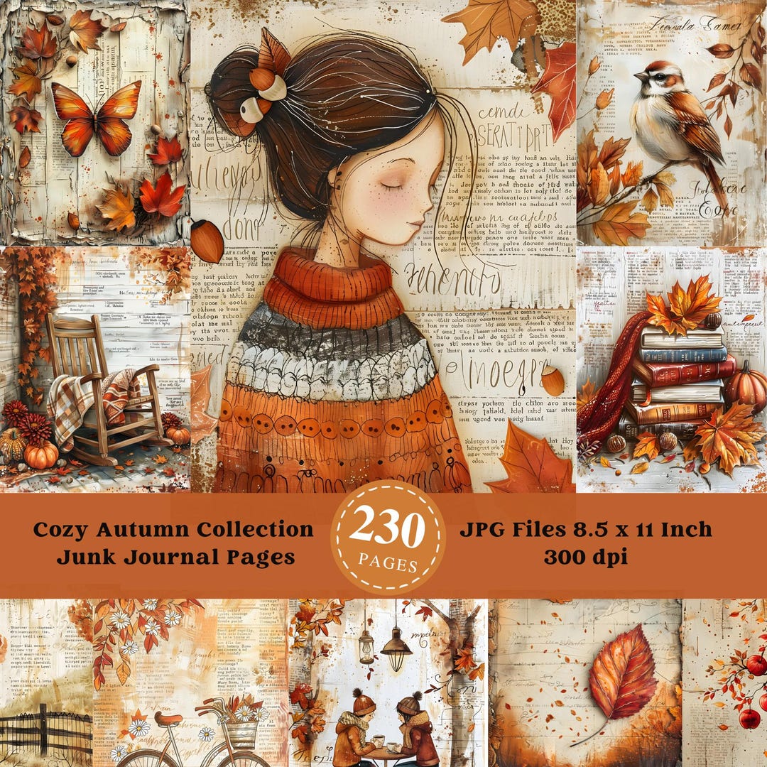 Cozy Autumn Junk Journal Pages: Fall Ephemera, Scrapbook Paper (digital ...