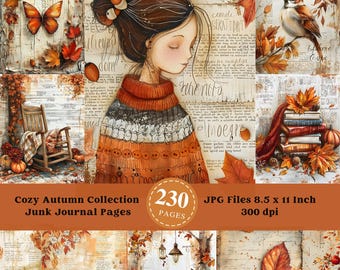 Pagine di diario autunnale accogliente: effimere autunnali, carta per album (download digitale)
