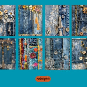 Denim Junk Journal Pages: Patchwork Scrapbook Paper (digital Download ...