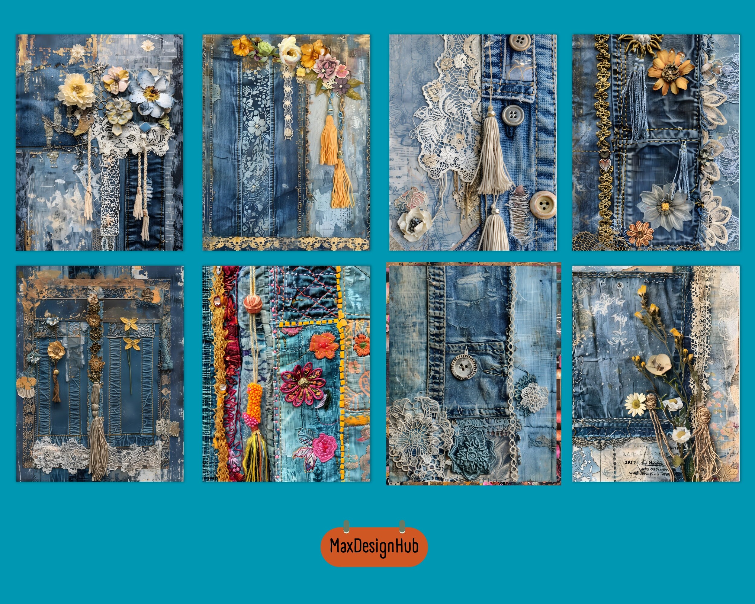 Denim Junk Journal Pages: Patchwork Scrapbook Paper (digital Download ...