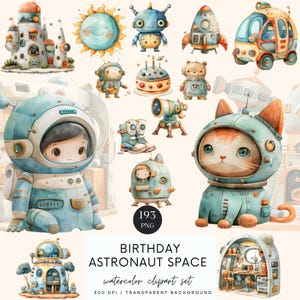 Clipart aquarelle espace astronaute, impression numérique espace, thème de la fête, fournitures d'anniversaire, sublimation, image imprimable, PNG