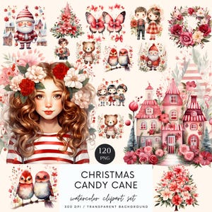 Clipart aquarelle Noël canne en bonbon, Clipart canne en bonbon, des fêtes de fin d&#39;année, des graphiques de Noël, vacances d&#39;hiver, père Noël, bonhomme de neige, PNG