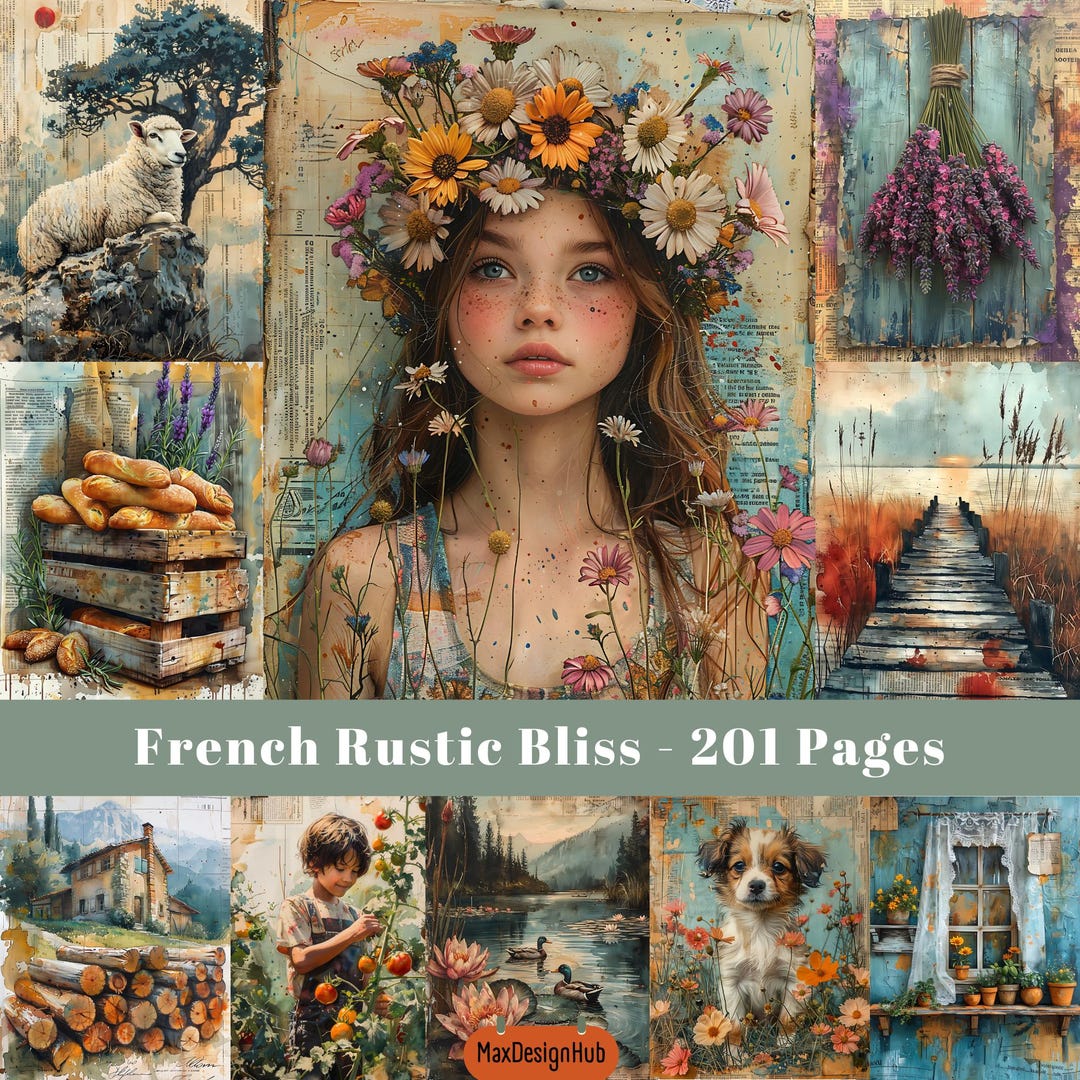 French Rustic Junk Journal Pages: Cottagecore Ephemera (digital ...
