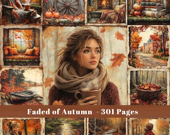 Autumn Junk Journal Paper: Faded Fall Scrapbook Pages (Digital Download)