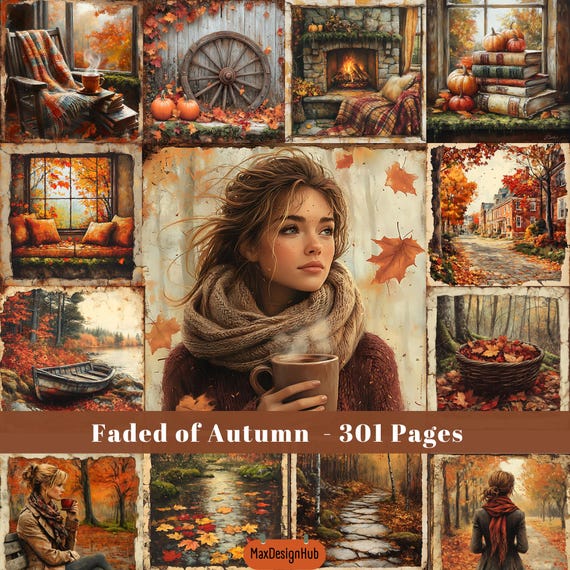 Autumn Junk Journal Paper: Faded Fall Scrapbook Pages (Digital Download)