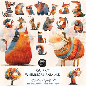 Whimsical Animals Clipart: Funny Woodland PNG Images (Digital Download)