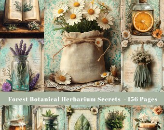 Botanical Junk Journal Paper: Forest Herbarium Ephemera (Digital Download, 156 JPGs)