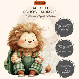 Back to School Animals Clipart: Watercolor PNG Set (digital Download ...