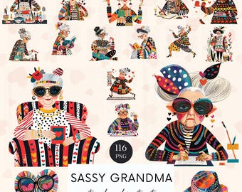 Sassy Grandma Watercolor Clipart: PNG Sublimation Design (Digital Download)
