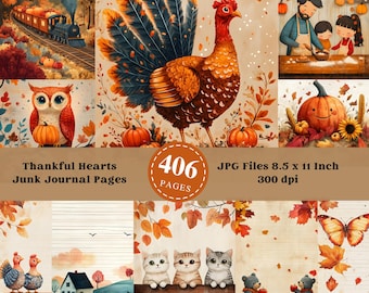 Thankful Hearts Junk Journal Pages: Fall Ephemera (Digital Download)