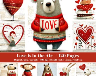 Love is in the Air Junk-dagboekpagina's, liefdespapier, romantische valentijn, plakboekbenodigdheden