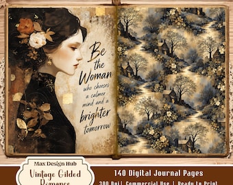 Vintage Gilded Romance Junk Journal Kit, Victorian Printable Pages, Romantic Ephemera, Antique Collage Papers