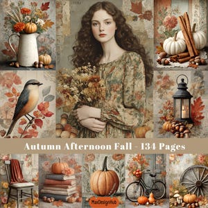 Autumn Junk Journal Paper: Fall Ephemera, Pumpkin Leaves (Digital Download 134 JPGs)