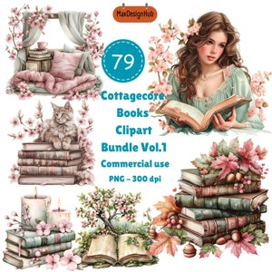 79 PNG Cottagecore Bücher Aquarell Clipart Bundle, PNG Cottage Buchbilder, gemütliche Bücherwurm Grafik, sofortiger digitaler Download, kommerzielle Nutzung