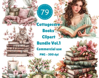 Cottagecore Books aquarel clipartbundel (digitale png-download)