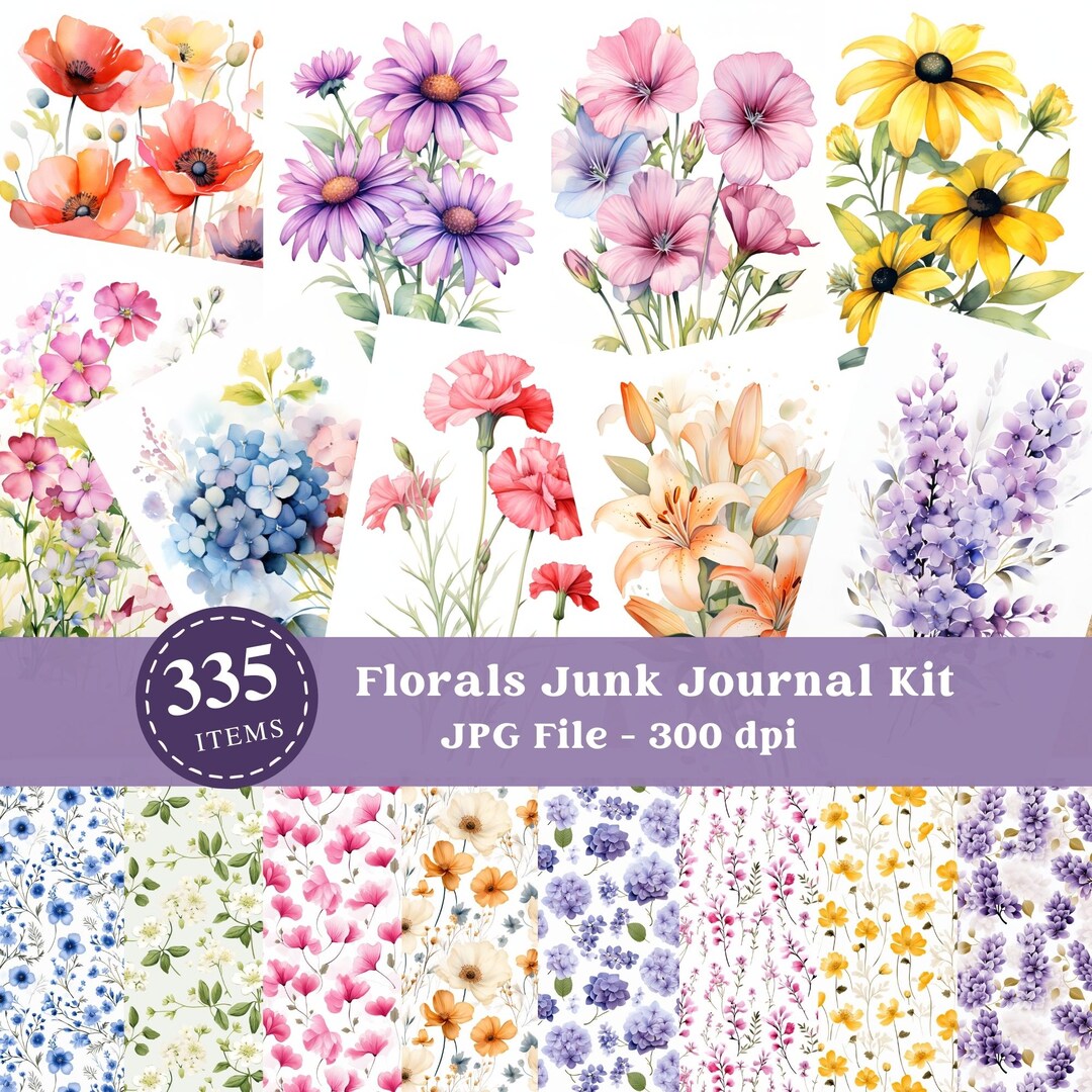 Watercolor Florals Junk Journal Kit: Shabby Chic Digital Paper (JPG) - Etsy
