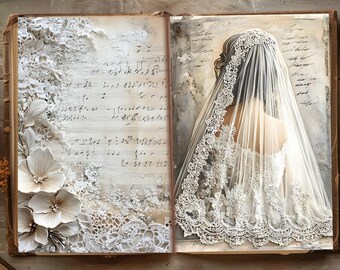 Vintage Wedding Junk Journal Pages: Romantic Scrapbooking (digital