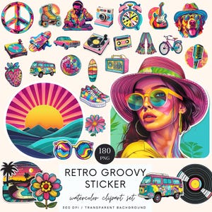 Retro Groovy Clipart: 70s Hippie Graphics (Digital Download)