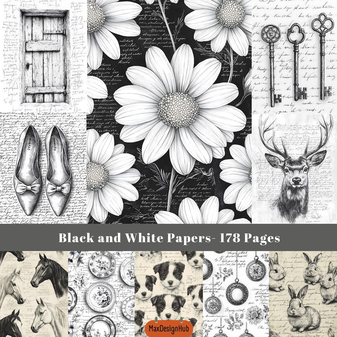 Black & White Junk Journal Pages: Vintage Ephemera (digital Download ...
