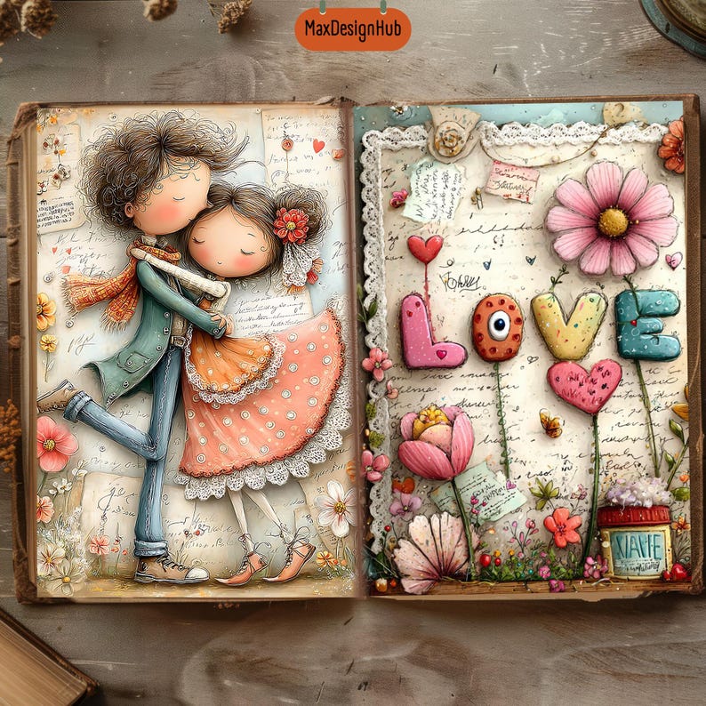 Romantic Couples Junk Journal Pages: Whimsical Ephemera (digital Download, JPEG Files) - Etsy