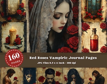 Vampire Journal Paper: Red Roses Gothic Printable (Digital Download)