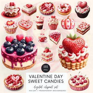 Valentines Day Sweet Candies Clipart, Valentine Day Clipart, Sweet PNG, Sublimation, Cake, Cookie, Cupcake, Candy, Donut, Commercial Use