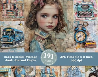 Vintage Back To School Junk Journal-pagina's: collage-plakboek (digitale download)