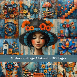 Arte de collage moderno, páginas de diario basura, arte abstracto, scrapbooking digital, papel de collage, imagen imprimible, papel digital, uso comercial