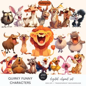 Funny Animal Clipart: Quirky Cartoon Characters (Digital Download)