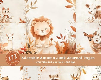 Autumn Animal Junk Journal Pages: Fall Scrapbook Paper (Digital Download)