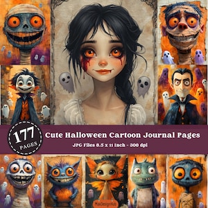 Cute Halloween Cartoon Junk Journal Page, Halloween Witch, Cute Witch, Spooky Illustrations, Friendly Ghosts, Candle, Spooky Craft Project