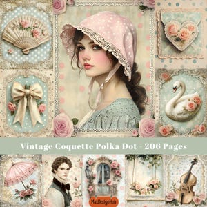 Pois vintage, pagina di diario Coquette Junk, Shabby Chic, effimeri vintage, romantico, carta digitale, carta per scrapbooking, immagine stampabile