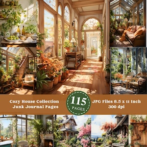 Cosy House Junk Journal Pages, aquarel Cosy House, digitaal collageblad, afdrukbaar plakboek, afdrukbaar papier, digitale download