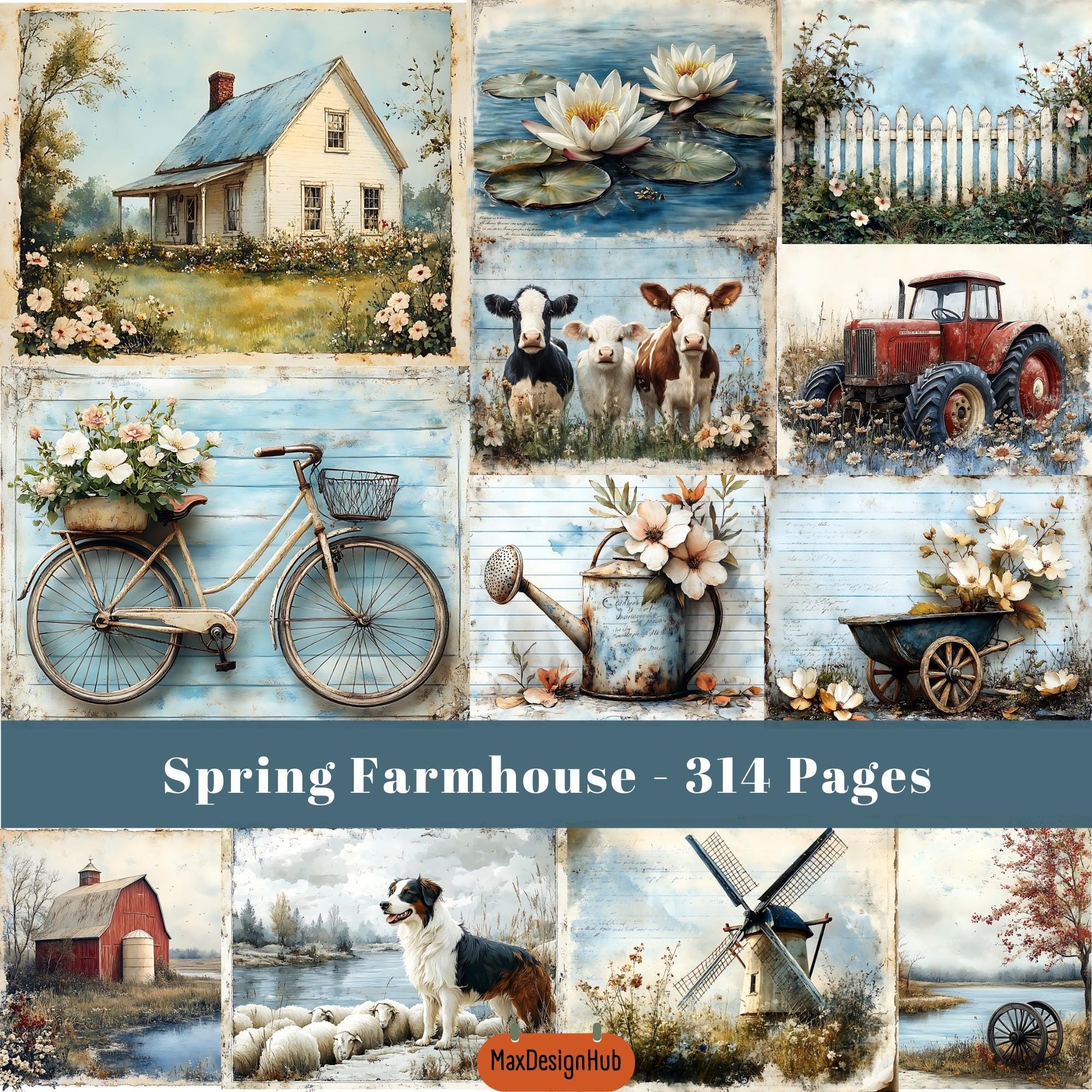 Spring Farmhouse Junk Journal Pages: Countryside Cottage (digital ...