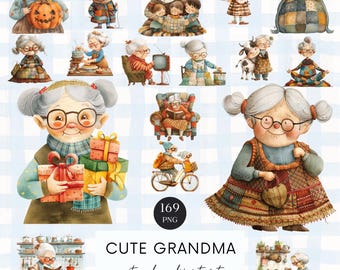 Watercolor Grandma Clipart Set, PNG Images (Digital Download)